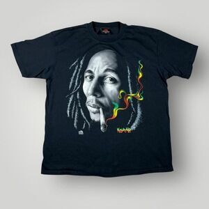 Bob Marley Shirt Mens XL Black Zion Rootswear Graphic Rasta Smoke‎ Music Tee